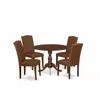 East West Furniture Dmen5-mah-66 5 Piece Kitchen Table Set Consists Of 1 Drop Leaves Dining Table And 4 Brown Faux Leath