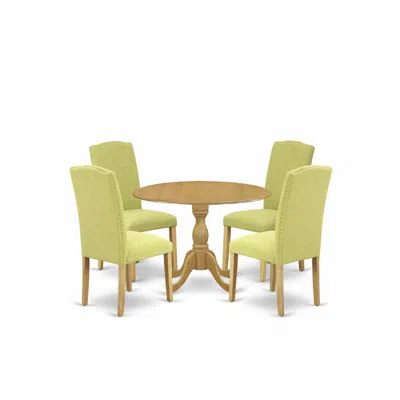 East West Furniture Dmen5-oak-07 5 Piece Dining Table Set - Oak Round Dining Table And 4 Limelight Linen Fabric Dining R