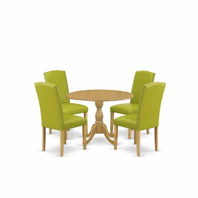 East West Furniture Dmen5-oak-51 5 Piece Modern Dining Table Set - Oak Breakfast Table And 4 Autumn Green Pu Leather Din In Multi