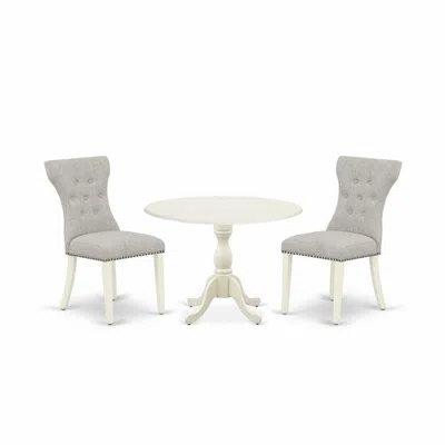 East West Furniture Hbga3-lwh-35 3 Piece Table Set - Linen White Dinner Table And 2 Doeskin Linen Fabric Kitchen Chairs  In Gray