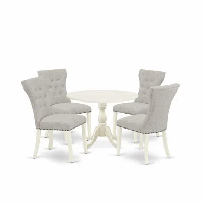 East West Furniture Dmga5-lwh-35 5 Piece Dinning Table Set Consists Of 1 Drop Leaves Dining Table And 4 Doeskin Linen Fa