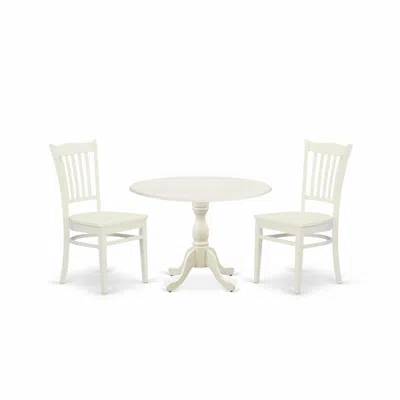 East West Furniture Dmgr3-lwh-w 3 Piece Dinette Set Contains 1 Drop Leaves Modern Dining Table And 2 Black Wooden Dining In White