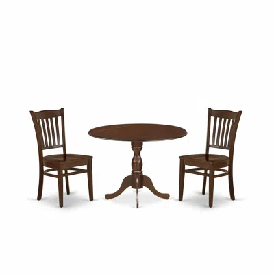 East West Furniture Dmgr3-mah-w 3 Piece Dining Room Table Set - Mahogany Small Dining Room Table And 2 Wooden Dining Cha In Blue