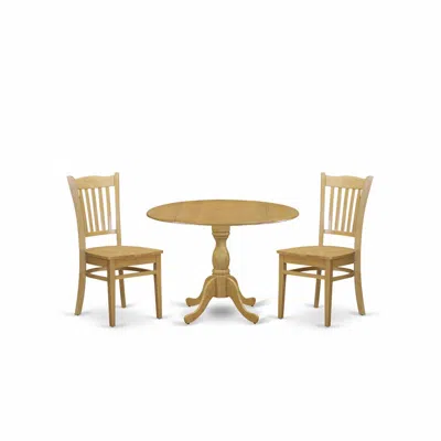 East West Furniture Dmgr3-oak-w 3 Piece Dining Room Table Set - Oak Dining Room Table And 2 Oak Modern Dining Room Chair
