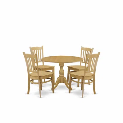 East West Furniture Dmgr5-oak-w 5 Piece Table And Chairs Dining Set - Oak Wood Dining Table And 4 Oak Wooden Dining Chai