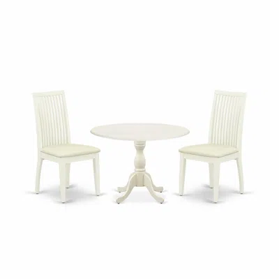 East West Furniture Dmip3-lwh-c 3 Piece Dining Room Table Set Contains 1 Drop Leaves Dining Room Table And 2 Linen White In Multi