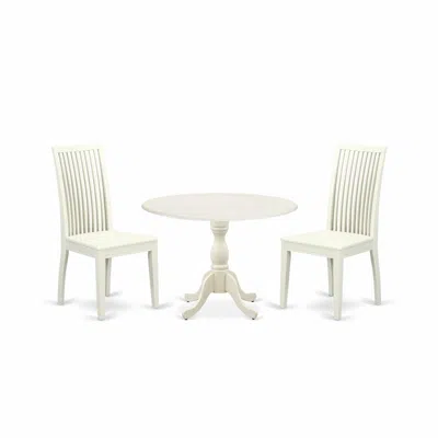East West Furniture Dmip3-lwh-w 3 Piece Dinette Set Contains 1 Drop Leaves Dining Room Table And 2 Black Dinning Chairs  In Blue