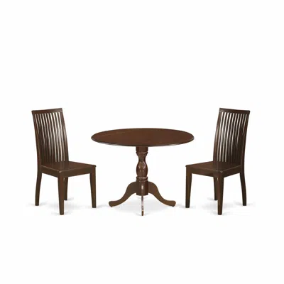 East West Furniture Dmip3-mah-w 3 Piece Dropleaf Dining Table Set - Mahogany Wood Table And 2 Mahogany Kitchen Table Cha In Brown