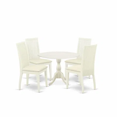 East West Furniture Dmip5-lwh-c 5 Piece Dining Room Set Contains 1 Drop Leaves Dining Table And 4 Linen White Mid Centur