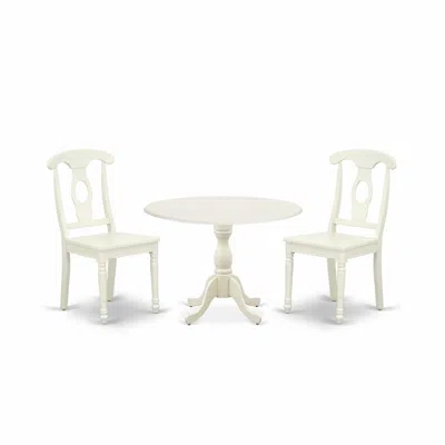 East West Furniture Dmke3-lwh-w 3 Piece Dinette Set Contains 1 Drop Leaves Wooden Dining Table And 2 Linen White Mid Cen