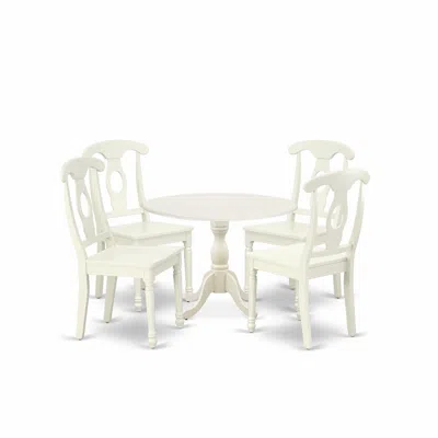 East West Furniture Dmke5-lwh-w 5 Piece Dining Set Consists Of 1 Drop Leaves Dining Room Table And 4 Linen White Dining 
