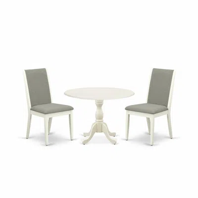 East West Furniture Dmla3-lwh-06 3 Piece Wooden Dining Table Set Includes 1 Drop Leaves Dining Table And 2 Shitake Linen In Gray