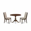 East West Furniture Dmla3-mah-04 3 Piece Dining Set - Mahogany Breakfast Table And 2 Light Tan Linen Fabric Mid Century 