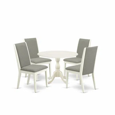 East West Furniture Dmla5-lwh-06 5 Piece Dining Table Set Consists Of 1 Drop Leaves Dining Table And 4 Shitake Linen Fab In Gray