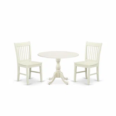 East West Furniture Dmnf3-lwh-w 3 Piece Dining Table Set Consists Of 1 Drop Leaves Dining Room Table And 2 Linen White M