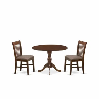 East West Furniture Dmnf3-mah-c 3 Piece Kitchen Table Set - Mahogany Dinning Table And 2 Mahogany Linen Fabric Kitchen C In Gold