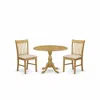 East West Furniture Dmnf3-oak-c 3 Piece Dining Room Table Set - Oak Wood Dining Table And 2 Oak Linen Fabric Kitchen Cha