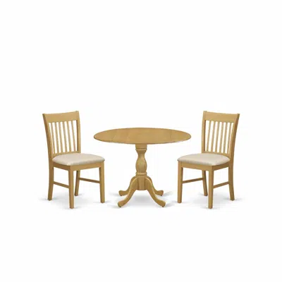 East West Furniture Dmnf3-oak-c 3 Piece Dining Room Table Set - Oak Wood Dining Table And 2 Oak Linen Fabric Kitchen Cha In Brown