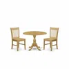 East West Furniture Dmnf3-oak-w 3 Piece Kitchen Dining Table Set - Oak Wood Dining Room Table And 2 Oak Modern Kitchen C