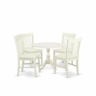 East West Furniture Dmnf5-lwh-w 5 Piece Dinette Sets Includes 1 Drop Leaves Modern Kitchen Table And 4 Linen White Mid C