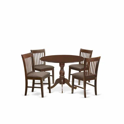 East West Furniture Dmnf5-mah-c 5 Piece Dining Room Table Set - Mahogany Modern Dining Table With 4 Mahogany Linen Fabri In Black
