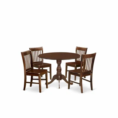 East West Furniture Dmnf5-mah-w 5 Pc Dining Room Table Set - Mahogany Dropleaf Dining Table And 4 Mahogany Dining Chairs In Blue