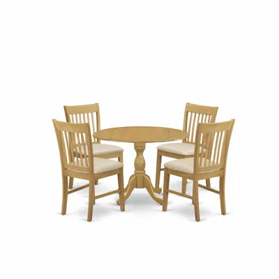 East West Furniture Dmnf5-oak-c 5 Piece Dining Room Table Set - Oak Modern Dining Table And 4 Oak Linen Fabric Dining Ro