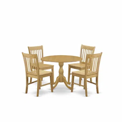 East West Furniture Dmnf5-oak-w 5 Piece Dining Room Set - Oak Mid Century Modern Kitchen Table And 4 Oak Kitchen Chairs  In Neutral