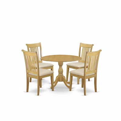 East West Furniture Dmpo5-oak-c 5 Piece Dining Table Set - Oak Wood Table And 4 Oak Linen Fabric Kitchen & Dining Room C