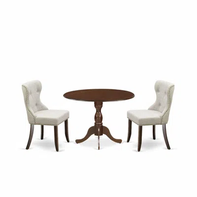 East West Furniture Dmsi3-mah-35 3 Piece Modern Dining Table Set - Mahogany Kitchen Table And 2 Doeskin Linen Fabric Din
