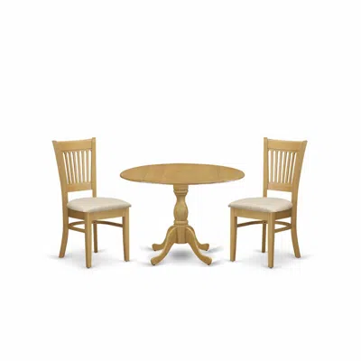East West Furniture Dmva3-oak-c 3 Piece Kitchen Dining Table Set - Oak Breakfast Table And 2 Oak Linen Fabric Dining Cha In Neutral