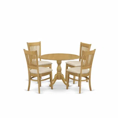 East West Furniture Dmva5-oak-c 5 Piece Modern Dining Table Set - Oak Dinner Table And 4 Oak Linen Fabric Dining Room Ch