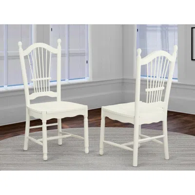 East West Furniture Dover Dining Room Chairs With Wood Seat - Finished In Linen White, Set Of 2 In Black
