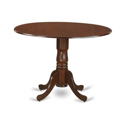 East West Furniture Dublin Round Table With Two 9" Drop Leaves In A Mahogany Finish In Brown