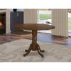 East West Furniture Dublin Round Table With Two 9" Drop Leaves In Saddle Brown Finish