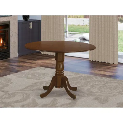 East West Furniture Dublin Round Table With Two 9" Drop Leaves In Saddle Brown Finish