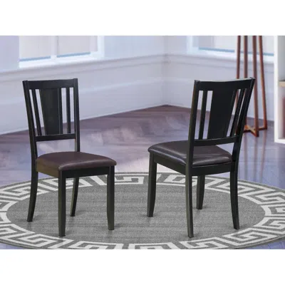 East West Furniture Dudley Dining Chair With Faux Leather Upholstered Seat In Black Finish, Set Of 2 In Brown
