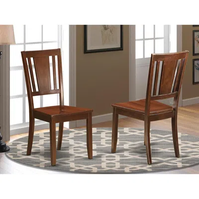 East West Furniture Dudley Dining Chair With Wood Seat In Mahogany Finish, Set Of 2
