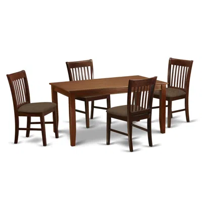 East West Furniture Duno5-mah-c 5 Pc Formal Dining Room Set-dinette Table And 4 Dinette Chairs In Brown