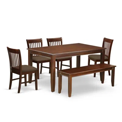 East West Furniture Duno6d-mah-c 6 Pc Kitchen Table With Bench Set-table And 4 Kitchen Chairs And Bench In Brown