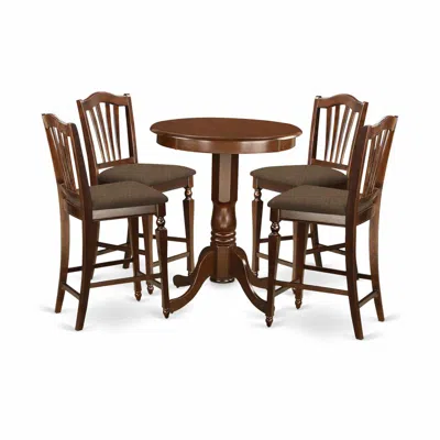East West Furniture Edch5-mah-c 5 Pc Counter Height Set - High Table And 4 Dining Chairs. In Brown