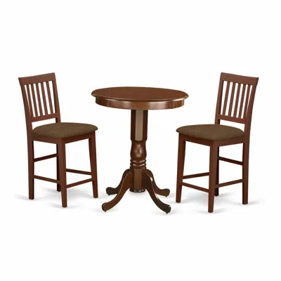 East West Furniture Edvn3-mah-c 3 Pc Pub Table Set-pub Table And 2 Dining Chairs. In Brown