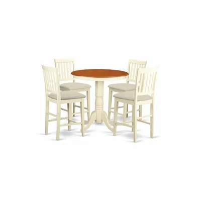 East West Furniture Edvn5-whi-c 5 Pc Pub Table Set - Kitchen Dinette Table And 4 Bar Stools With Backs. In Neutral