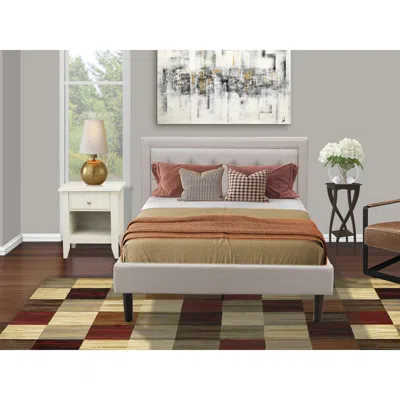 East West Furniture Fn08f-1ga0c 2-pc Fannin Bed Set With 1 Platform Bed And A Night Stand For Bedrooms - Mist Beige Line In Burgundy