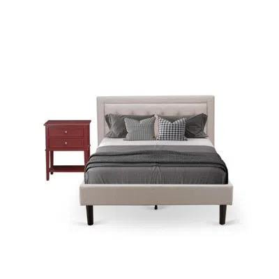 East West Furniture Fn08f-1vl13 2-pc Fannin Bed Set With 1 Modern Bed And A Night Stand For Bedrooms - Mist Beige Linen 