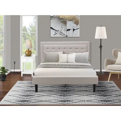 East West Furniture Fn08q-1de05 2-piece Fannin Queen Bed Set With 1 Modern Bed And A Bedroom Nightstand - Mist Beige Lin In White
