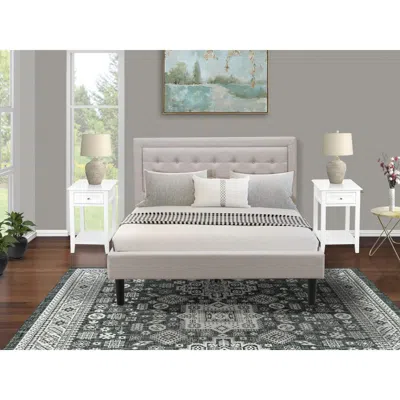 East West Furniture Fn08q-2de05 3-pc Platform Queen Bedroom Set With 1 Upholstered Bed And 2 Nightstands - Mist Beige Li In Blue