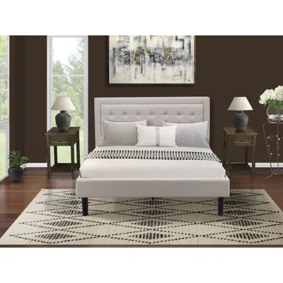 East West Furniture Fn08q-2de07 3-piece Platform Queen Bed Set Furniture With 1 Platform Bed And 2 End Tables - Mist Bei