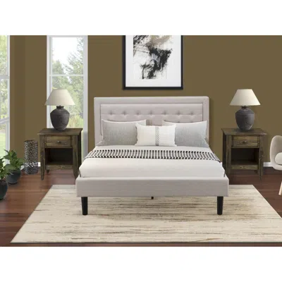 East West Furniture Fn08q-2ga07 3-piece Fannin Bedroom Furniture Set With 1 Platform Bed Frame And 2 Bedroom Nightstands