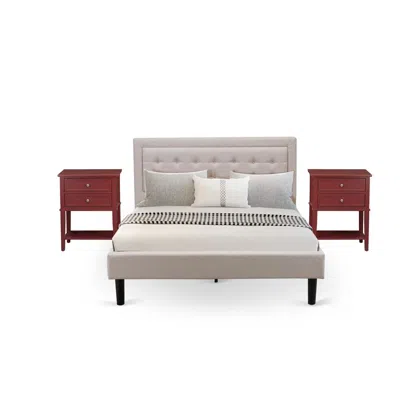East West Furniture Fn08q-2vl13 3-piece Fannin Queen Bed Set Furniture With 1 Queen Size Frame And 2 Small Nightstands - In Neutral